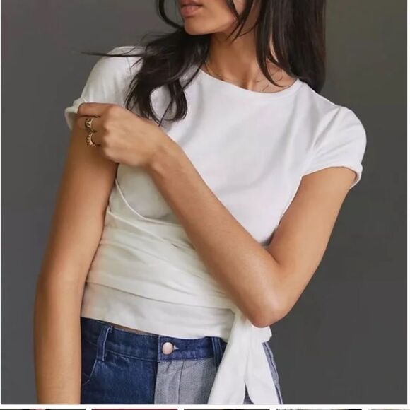 NWT Anthroplogie Pilcro Tie-Front Top White Size X-Small - Picture 2 of 12